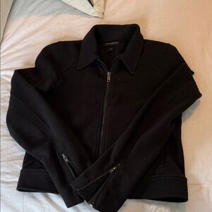 Banana Republic Crop Black Zip-Front Textured Knit Jacket